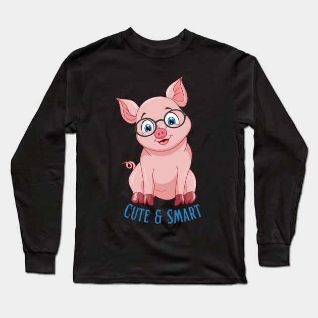 Cute and Smart Cookie Sweet little pink piggy in glasses cute baby outfit Long Sleeve T-Shirt by BoogieCreates